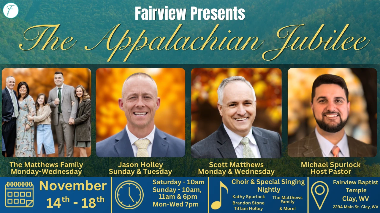The Appalachian Jubilee music flyer with The Matthews Family and nightly special singing.